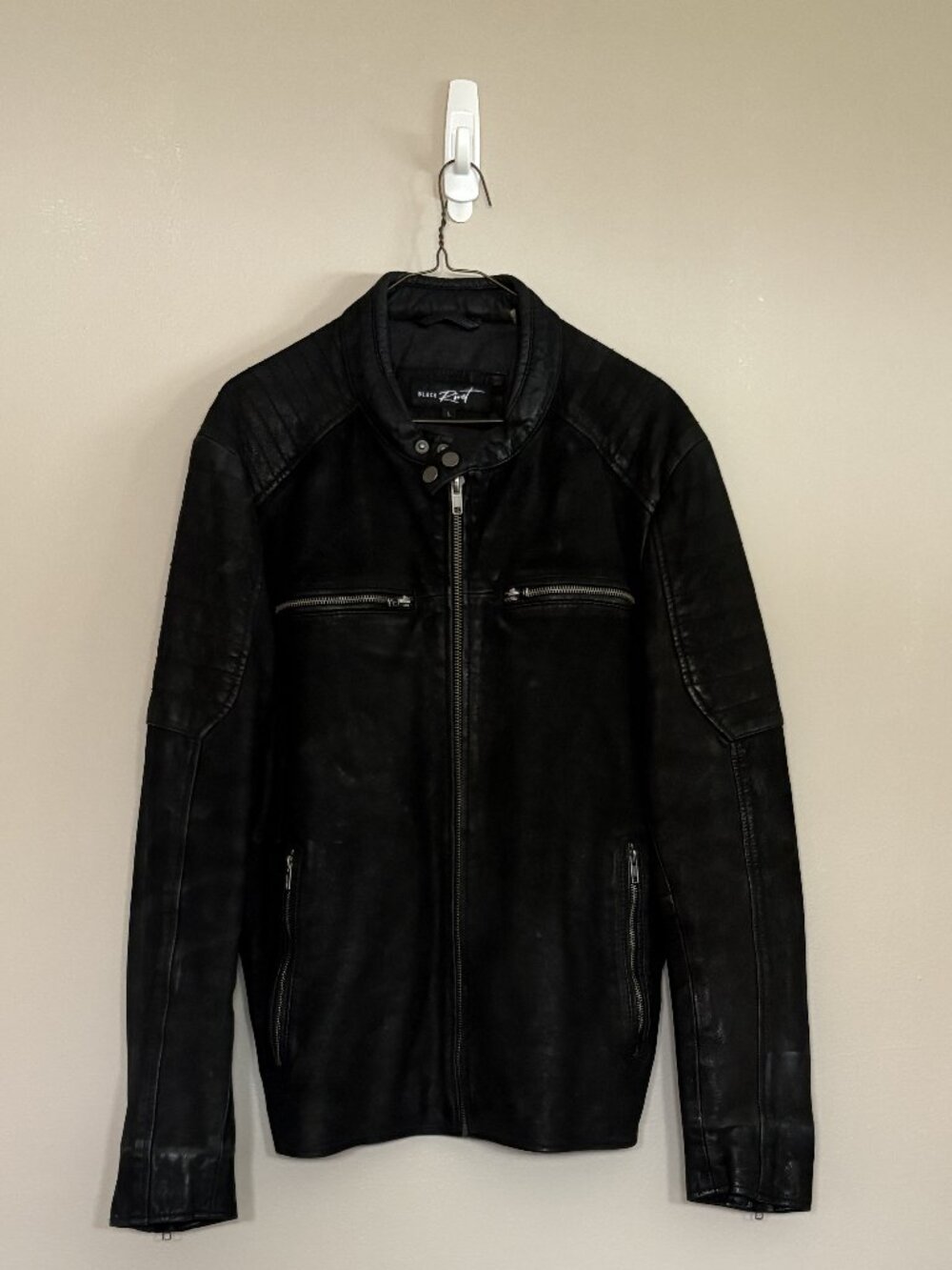 Black Rivet Leather Bomber / Motorcycle Jacket, Men's Size Large, Black